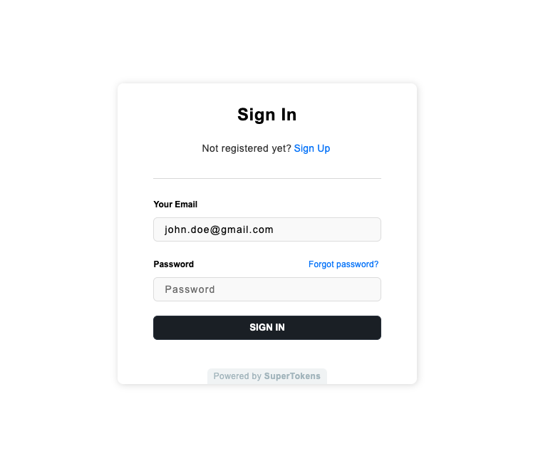 Prebuilt signin form UI with default values for fields